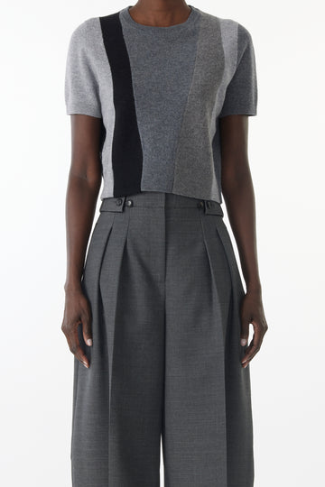 ASYMMETRICAL PANELLED SHORT SLEEVE WOOL SWEATER view 1