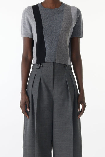 ASYMMETRICAL PANELLED SHORT SLEEVE WOOL SWEATER view 1