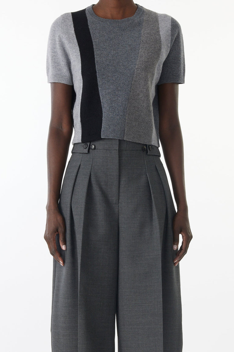 ASYMMETRICAL PANELLED SHORT SLEEVE WOOL SWEATER view 1