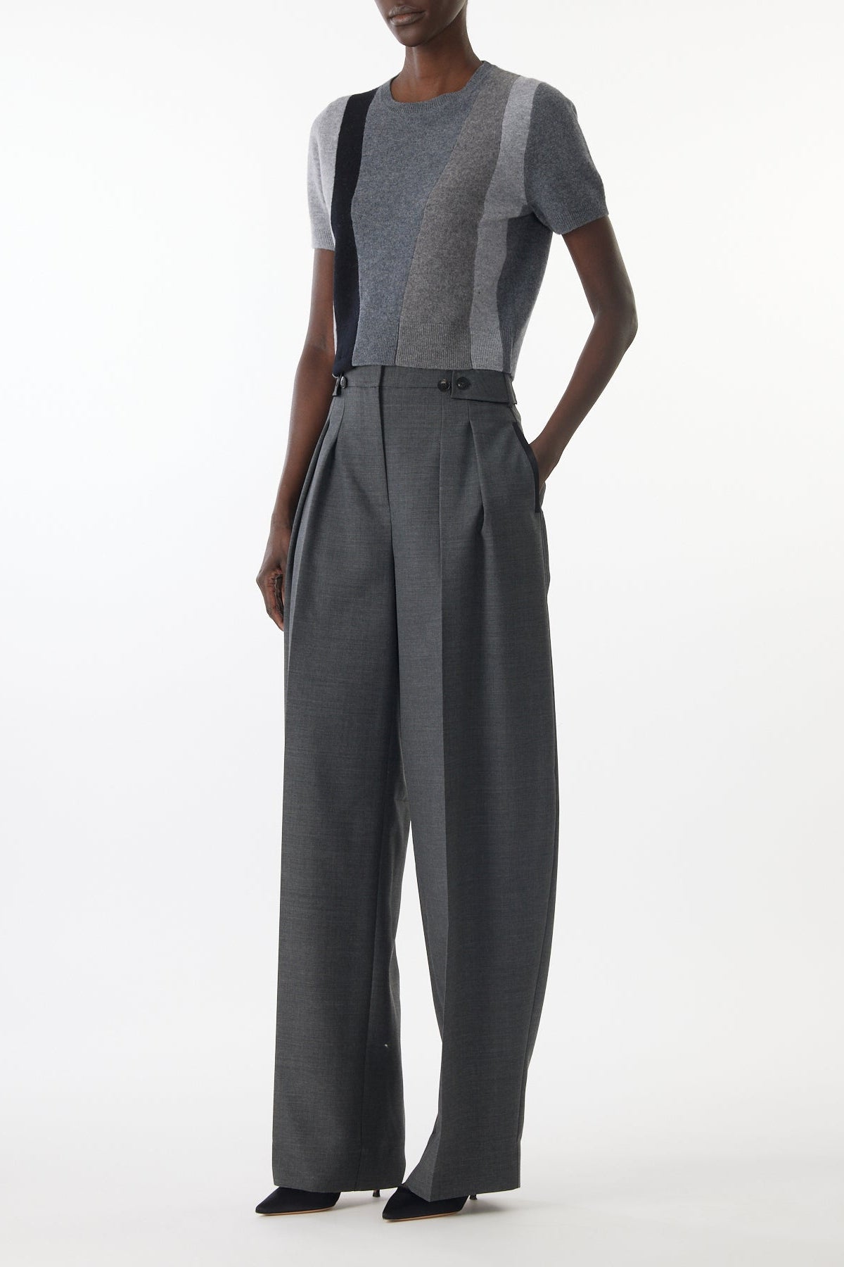 ASYMMETRICAL PANELLED SHORT SLEEVE WOOL SWEATER view 2