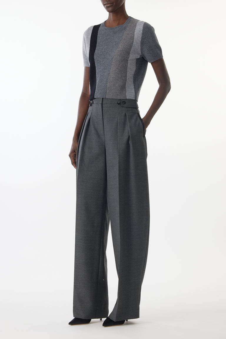 ASYMMETRICAL PANELLED SHORT SLEEVE WOOL SWEATER view 3