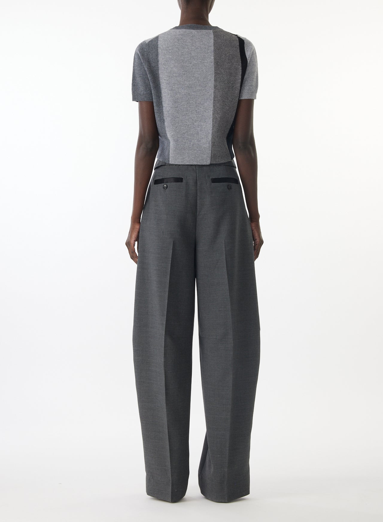 ASYMMETRICAL PANELLED SHORT SLEEVE WOOL SWEATER view 3