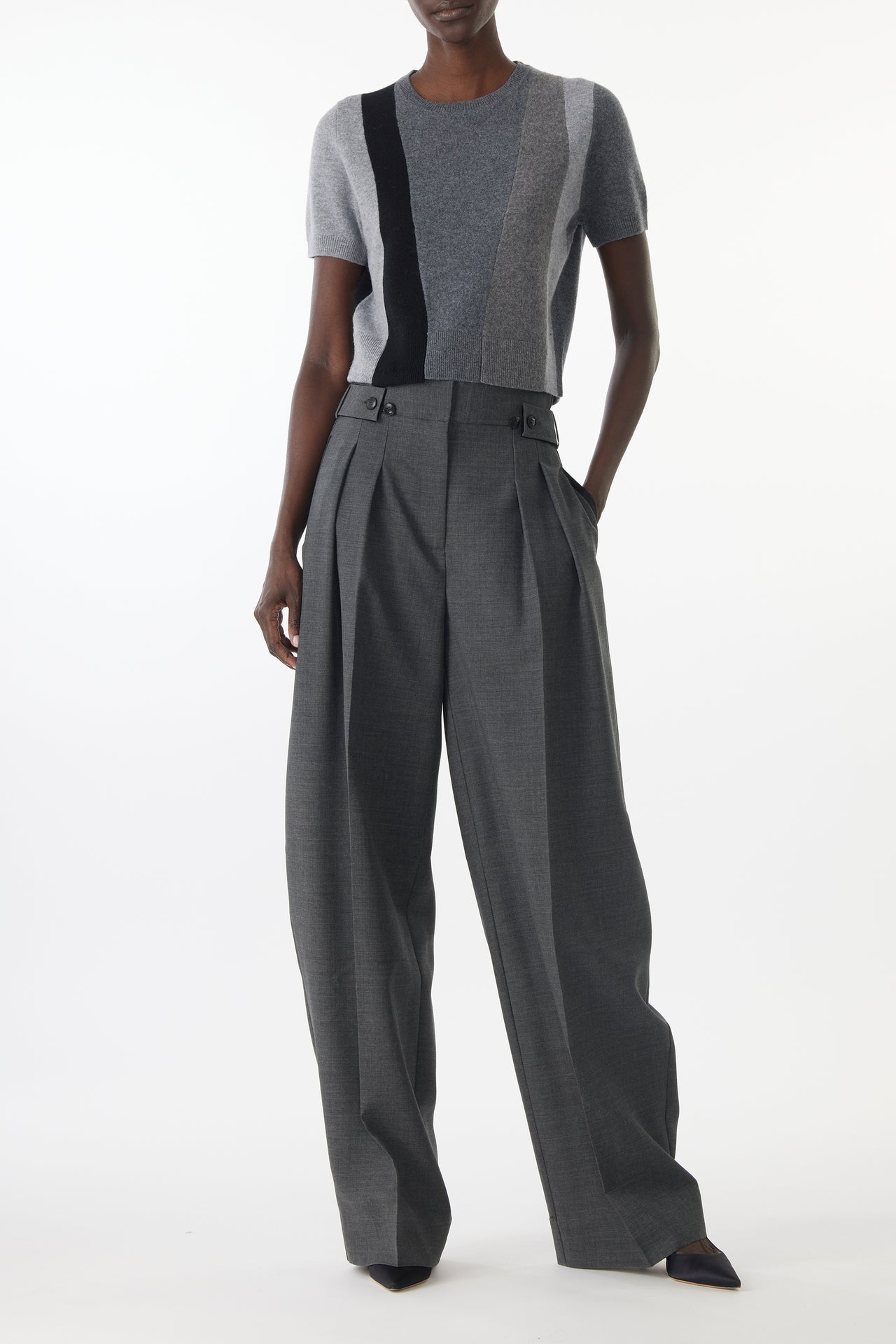 ASYMMETRICAL PANELLED SHORT SLEEVE WOOL SWEATER view 5