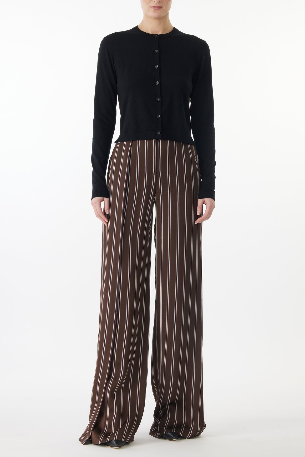 MERINO KNIT CARDIGAN WITH WOVEN STRIPED BACK view 3