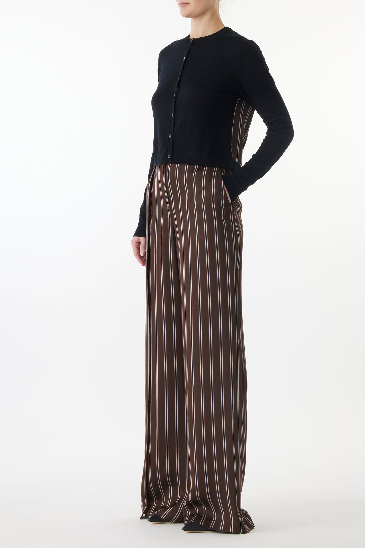 MERINO KNIT CARDIGAN WITH WOVEN STRIPED BACK view 4