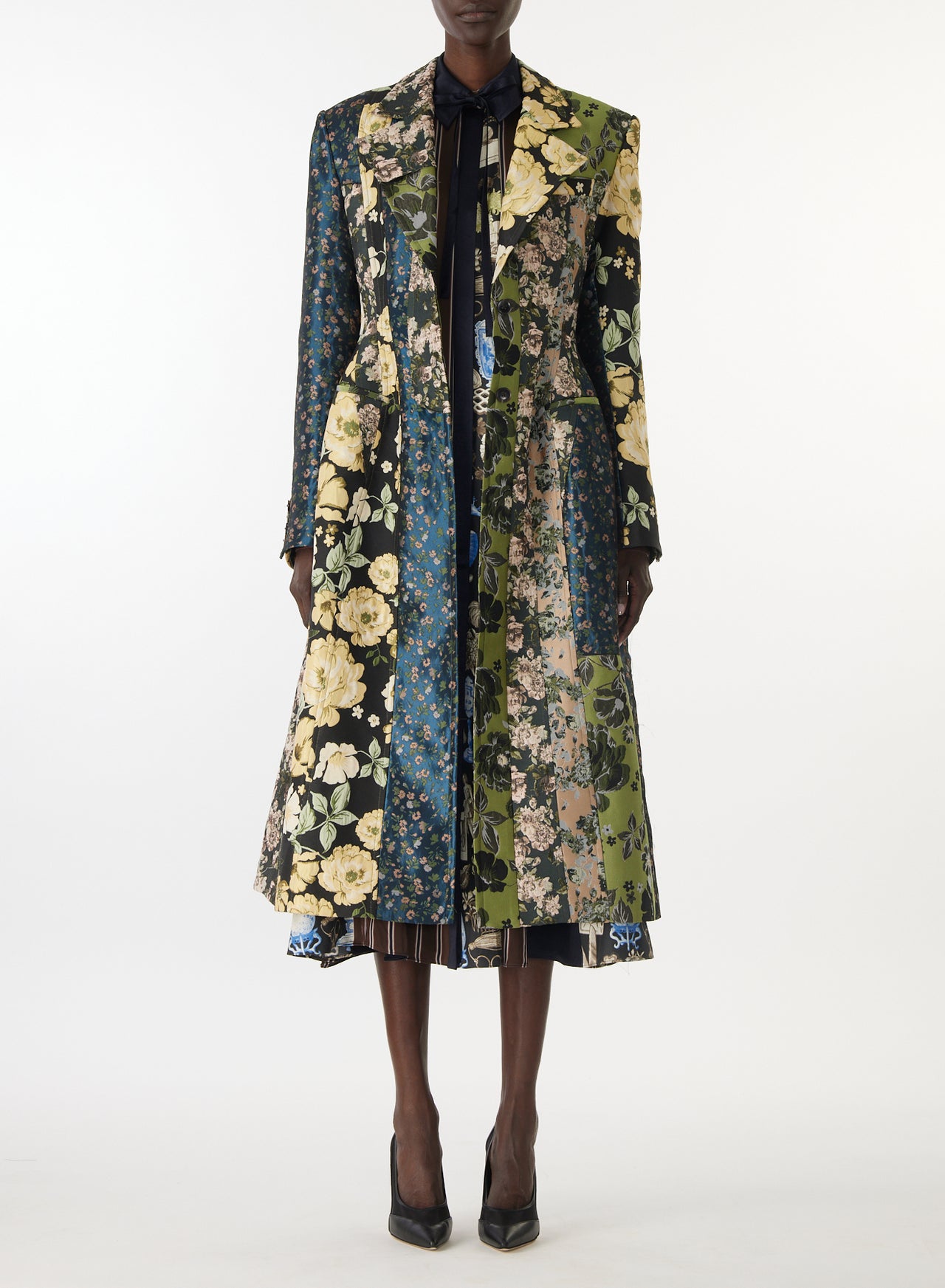 MIXED FLORAL JACQUARD PANELED COAT view 3