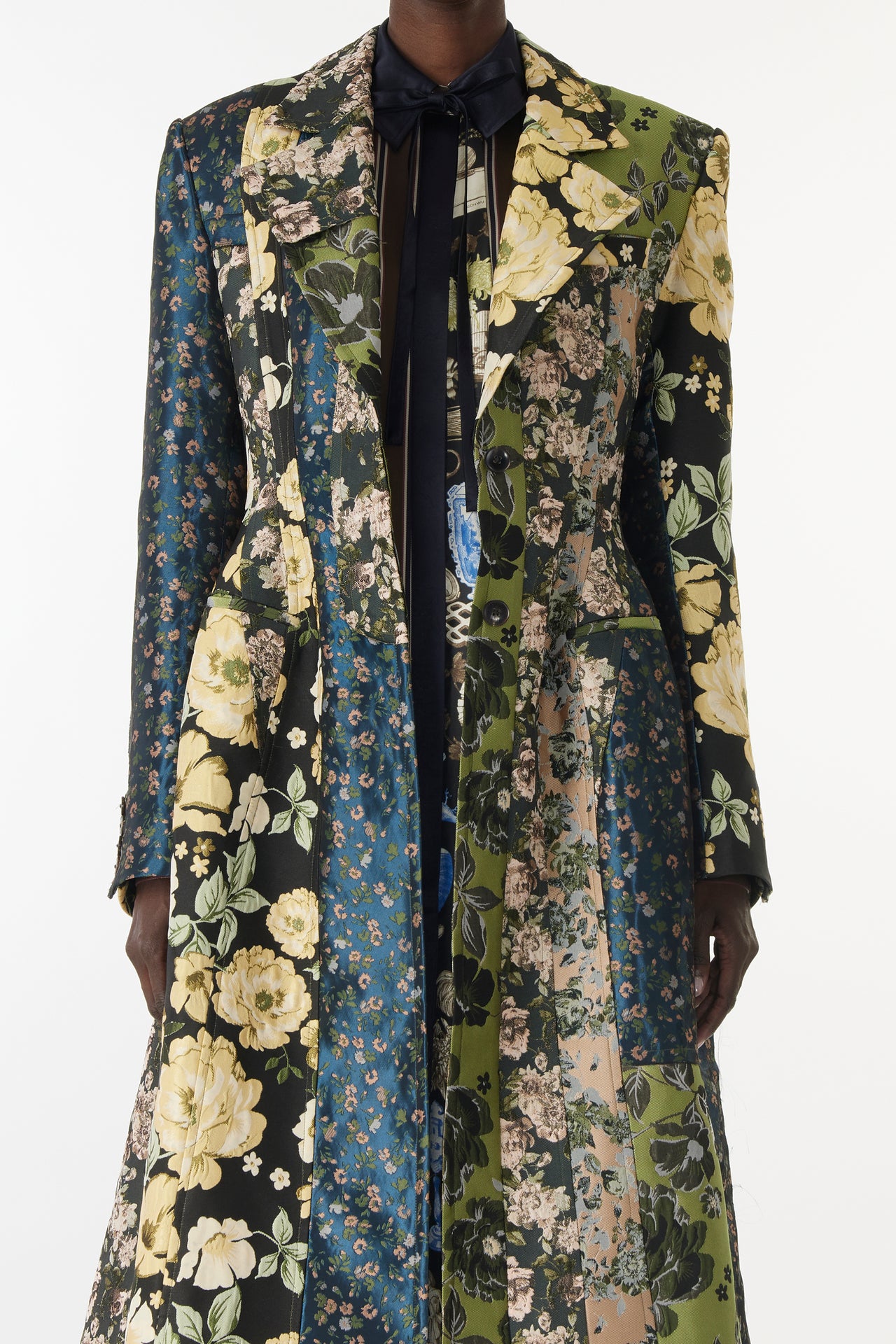 MIXED FLORAL JACQUARD PANELED COAT view 3