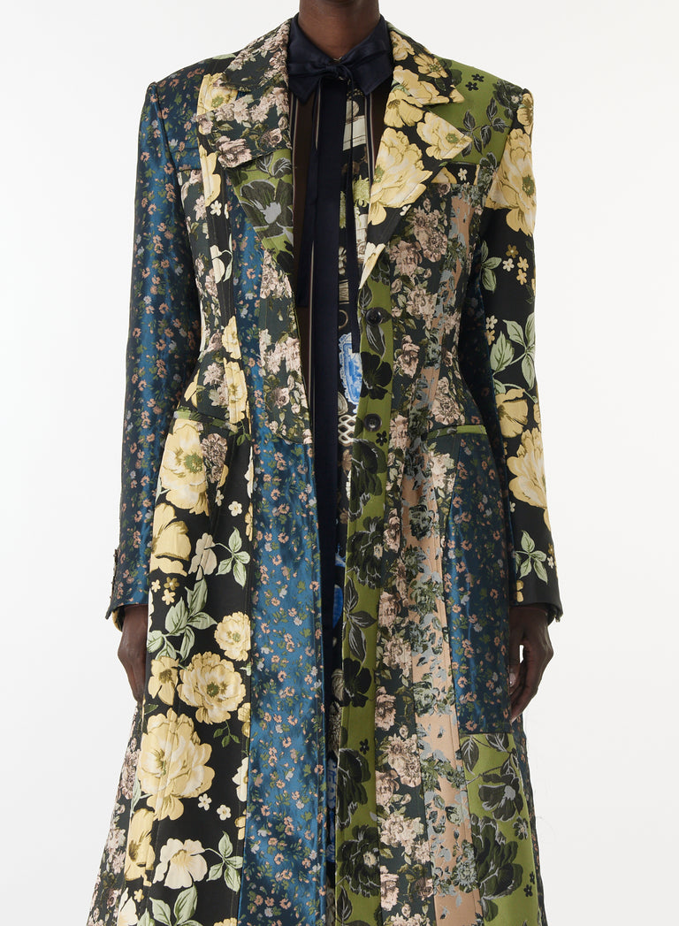 MIXED FLORAL JACQUARD PANELED COAT view 4