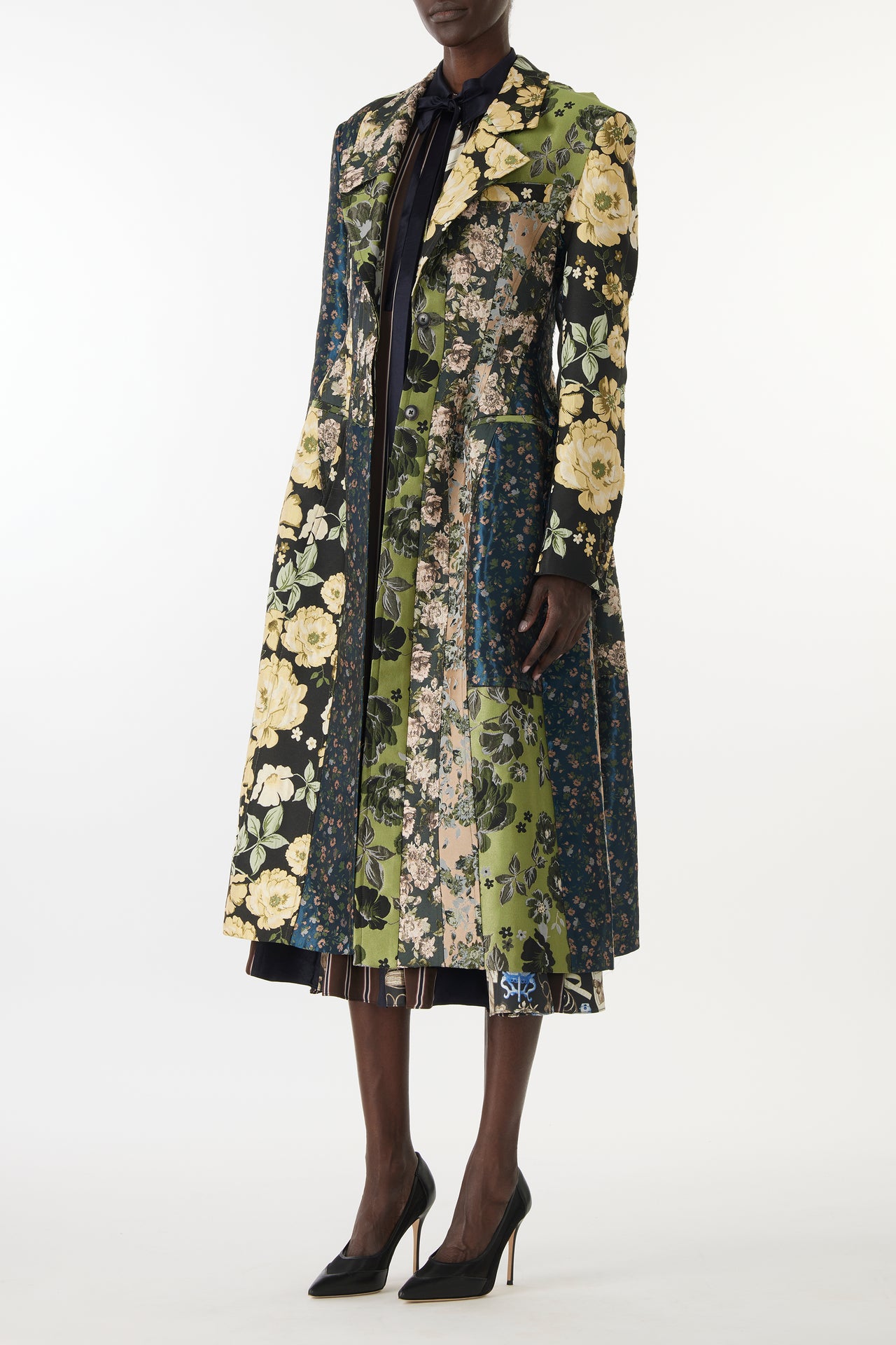 MIXED FLORAL JACQUARD PANELED COAT view 4
