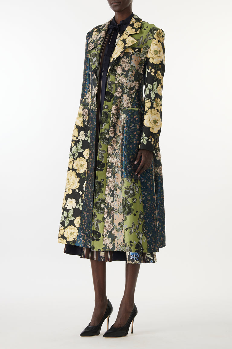 MIXED FLORAL JACQUARD PANELED COAT view 4