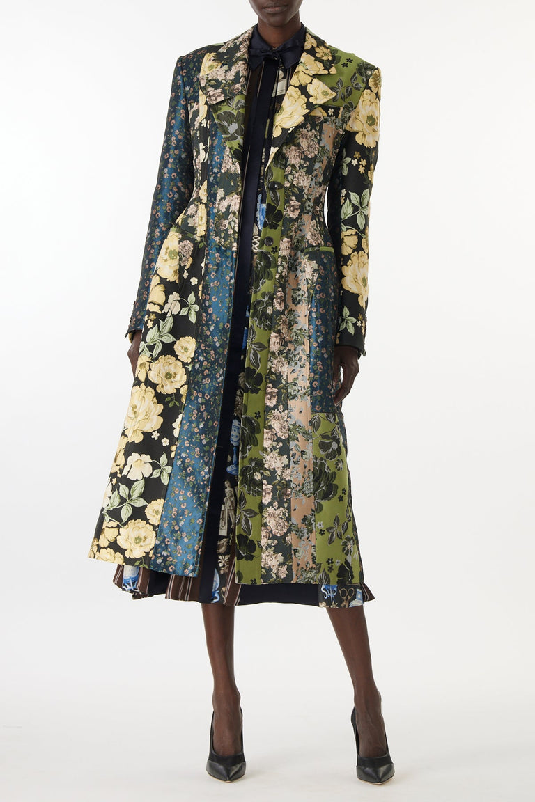 MIXED FLORAL JACQUARD PANELED COAT view 2