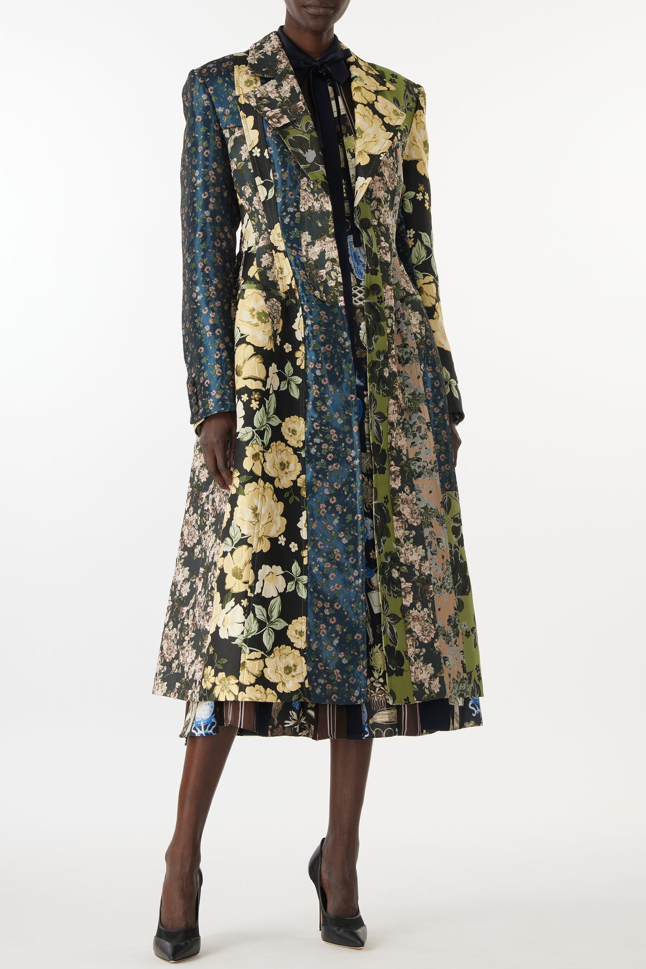 MIXED FLORAL JACQUARD PANELED COAT view 6