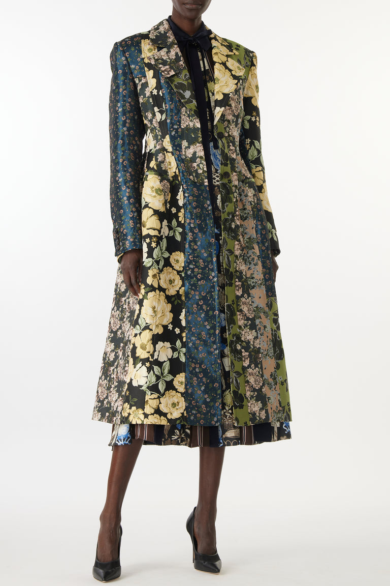 MIXED FLORAL JACQUARD PANELED COAT view 6