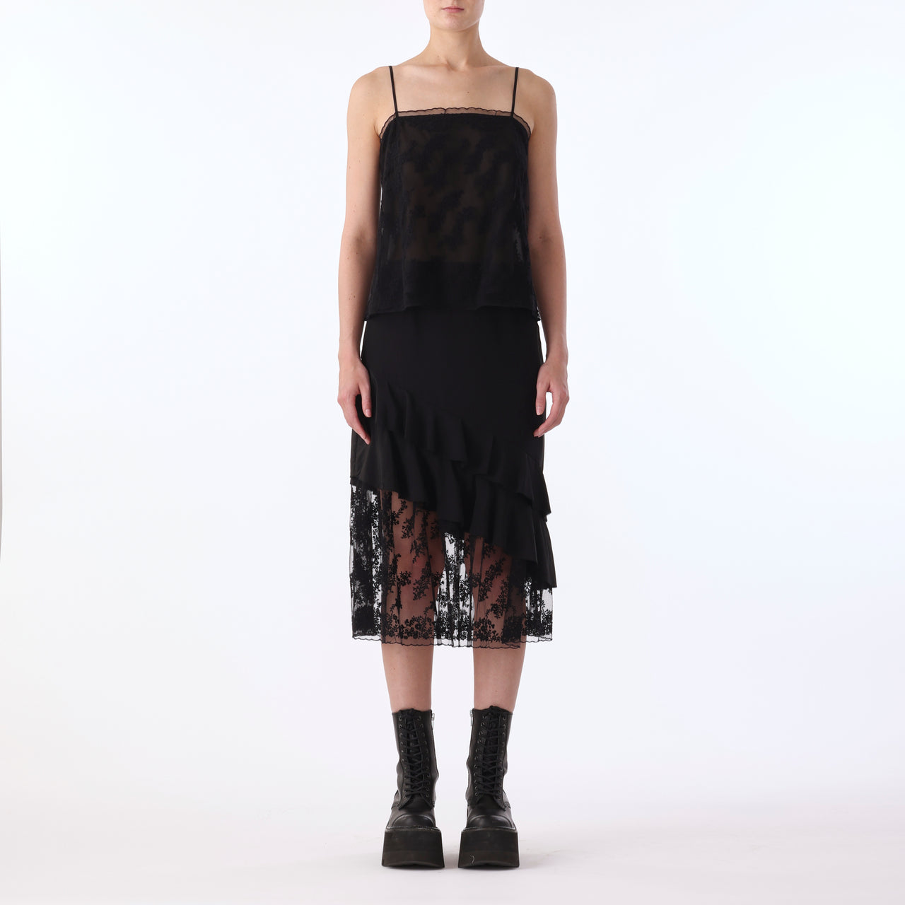 CDC RUFFLE SKIRT w/ EMBROIDERED LACE TULLE COMBO view 1