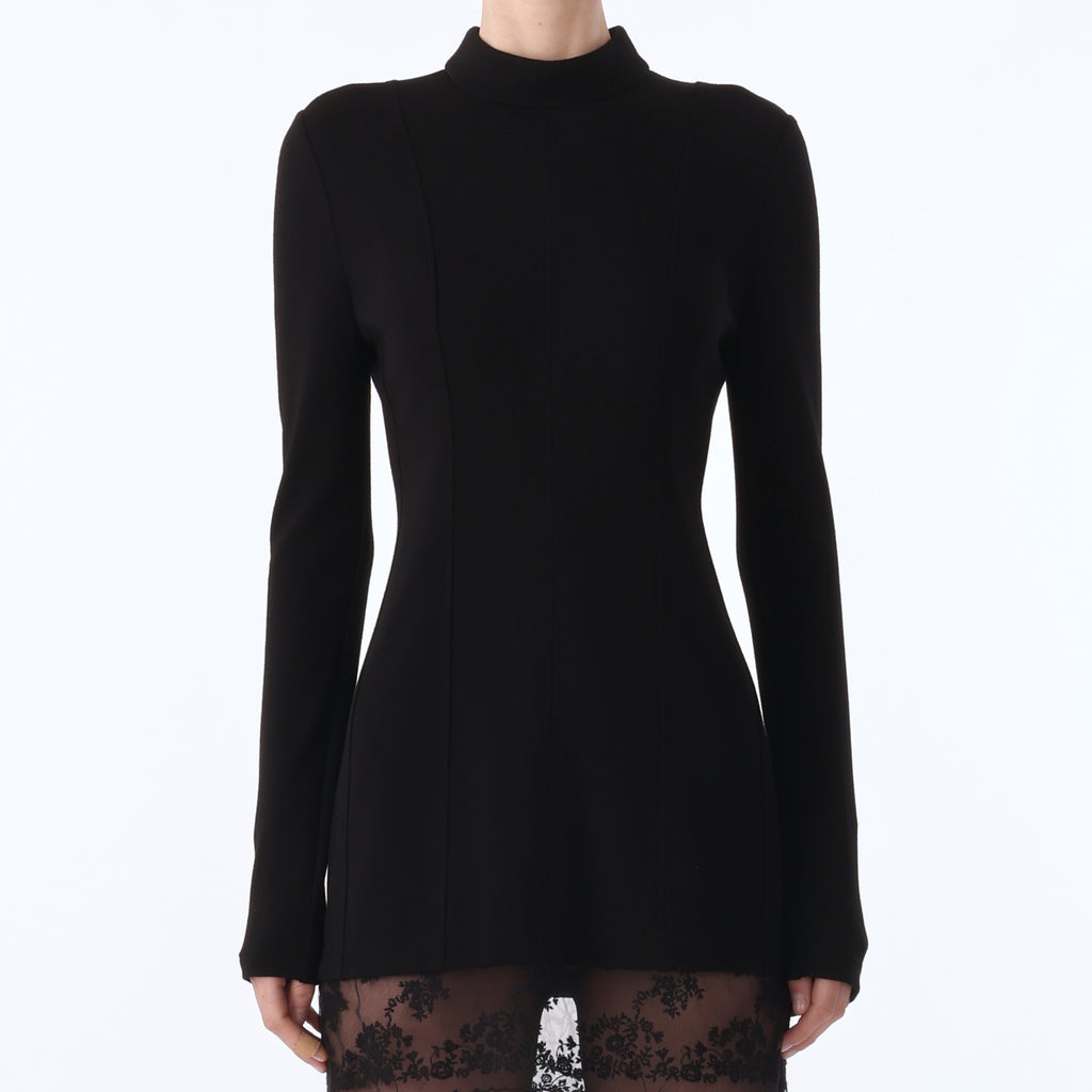 L/S SHORT PONTE DRESS w/ EMBROIDERD LACE TULLE COMB view 4