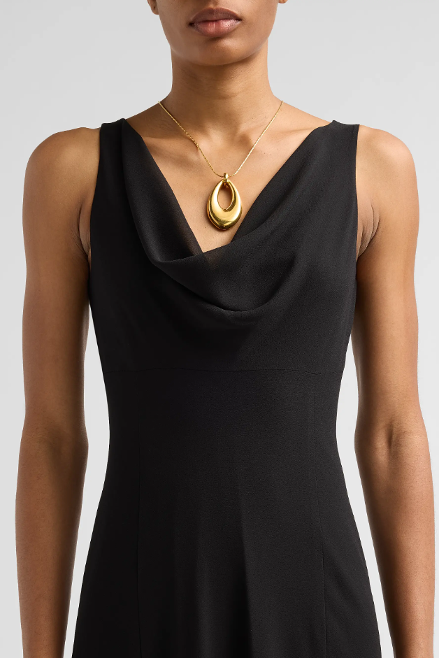 PLUNGING COWL CREPE CHIFFON BIAS GOWN IN BLACK view 4