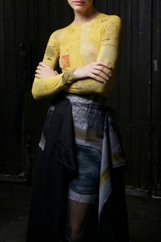 MERINO WOOL KNIT CREW NECK WITH SULPHUR BANK ARTWORK BY ROBERT RAUSCHENBERG