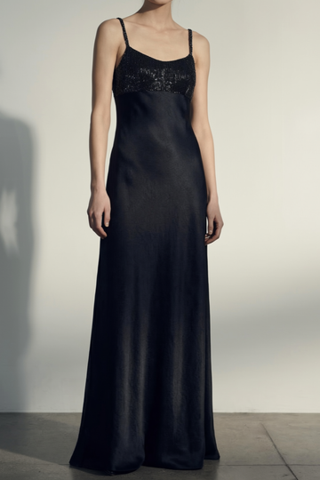 WASHED TWILL BEADED SLIP GOWN view 1