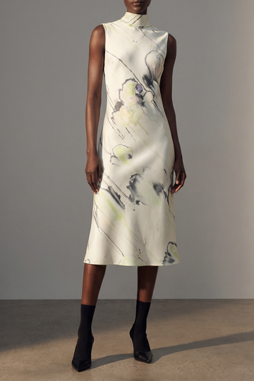 WATERCOLOR FLORAL BIAS MIDI SCARF DRESS view 1