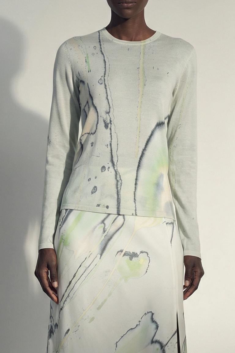 WATERCOLOR FLORAL MERINO SWEATER view 1