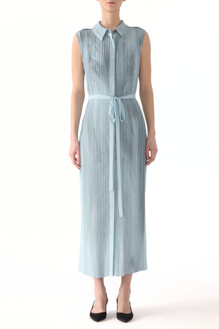 PLEATED GEORGETTE SLEEVELESS SHIRTDRESS