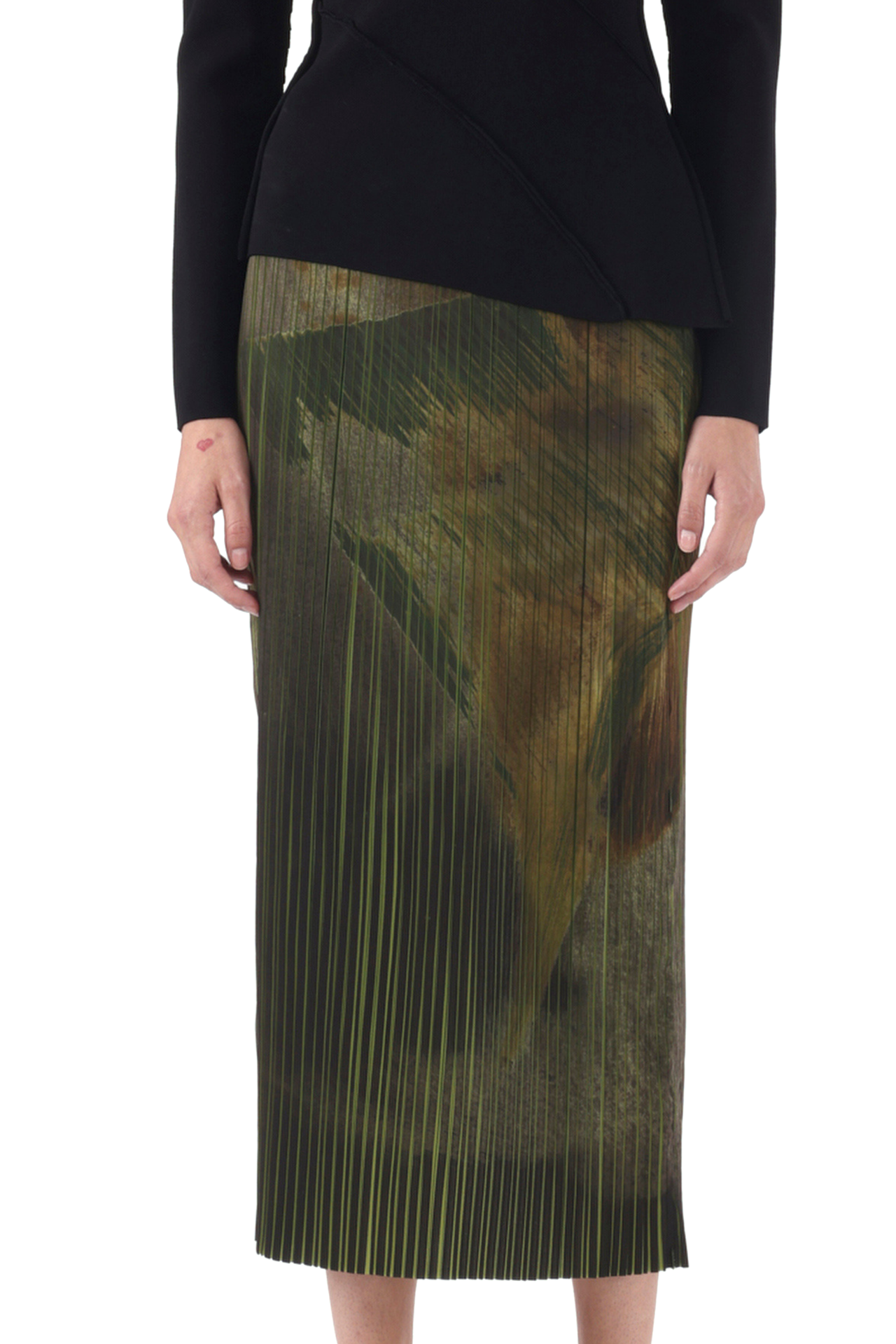 BRUSHSTROKE PRINT PLEATED PENCIL SKIRT view 4