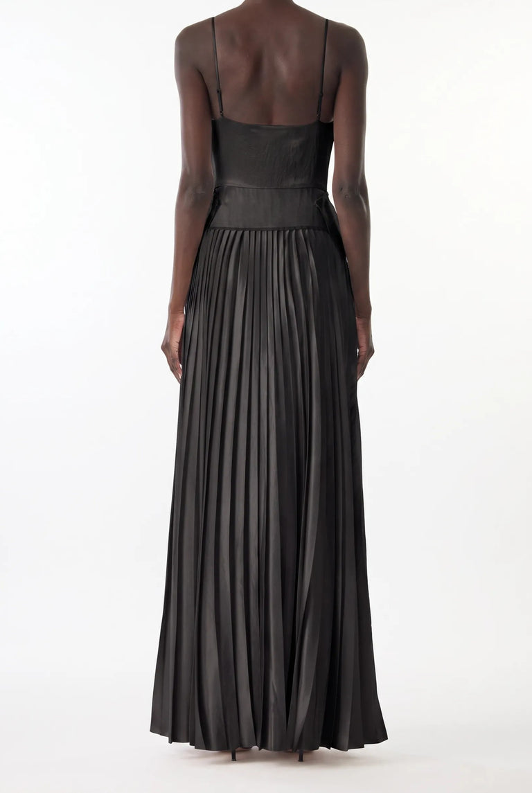 COWL NECK GOWN WITH KNIFE PLEATED SKIRT IN WASHED TWILL view 4