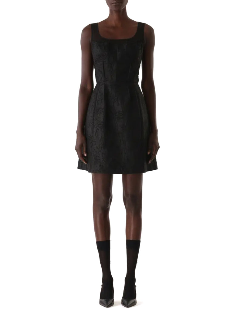 SLEEVELESS TEXTURED FRAY JACQUARD MINI DRESS view 2