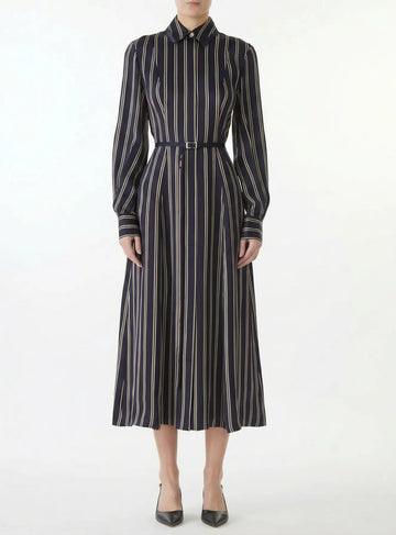 STRIPED LONG SLEEVE MIDI SHIRTDRESS