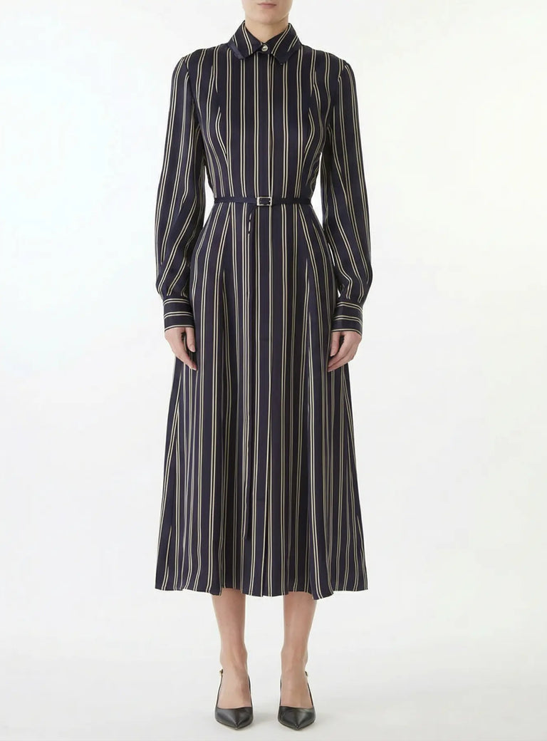 STRIPED LONG SLEEVE MIDI SHIRTDRESS view 1