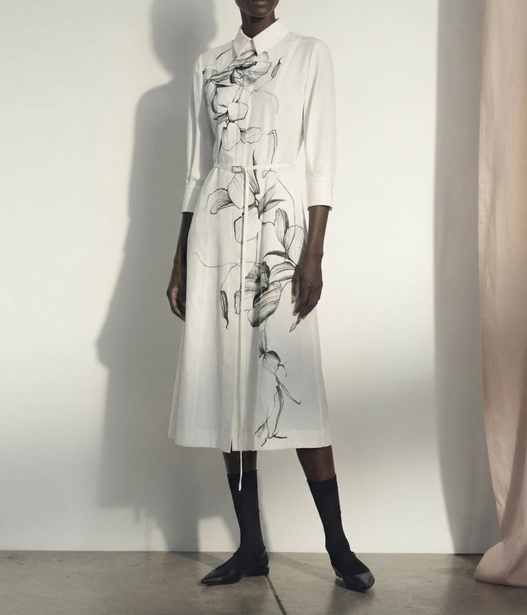 SHADOW FLORAL SILK TWILL SHIRT DRESS view 2