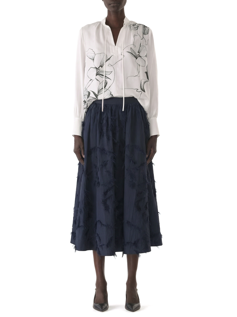 SHADOW FLORAL SILK TWILL TIE NECK BLOUSE view 3