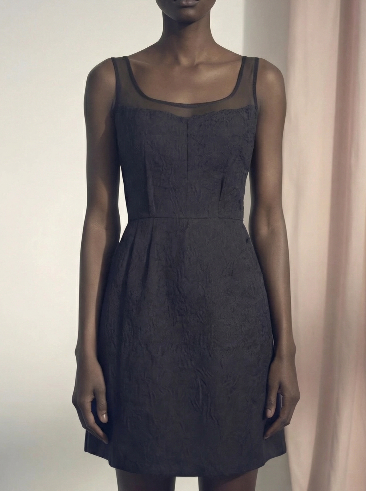 SLEEVELESS TEXTURED FRAY JACQUARD MINI DRESS view 3