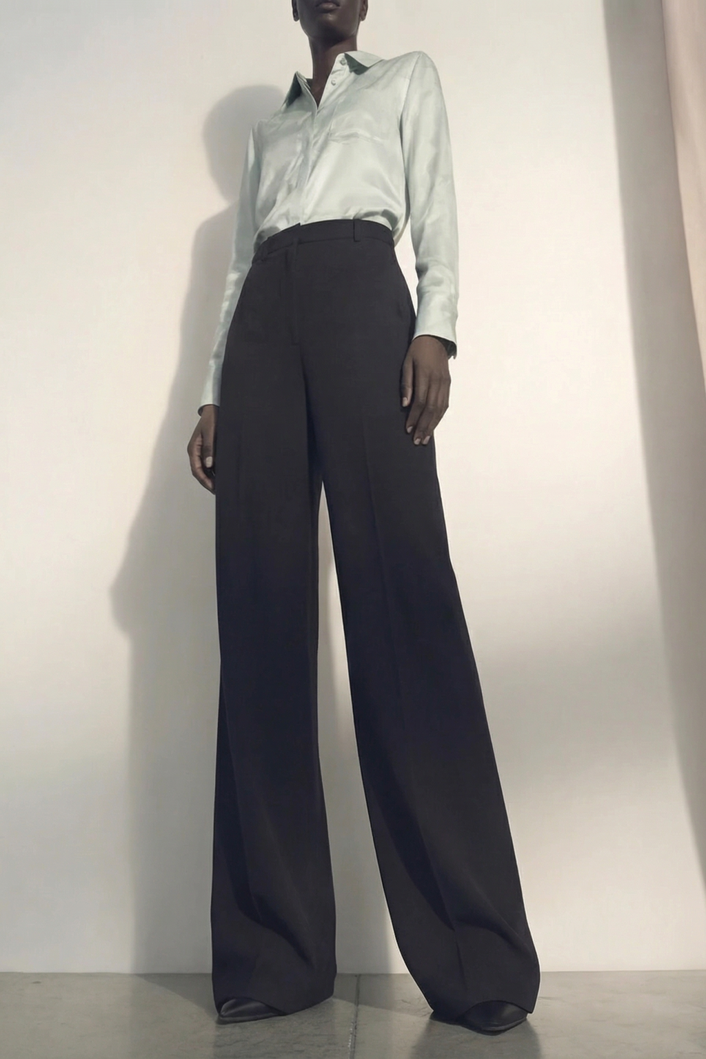 STRAIGHT LEG CADY TROUSERS WITH FRONT OVERLAP