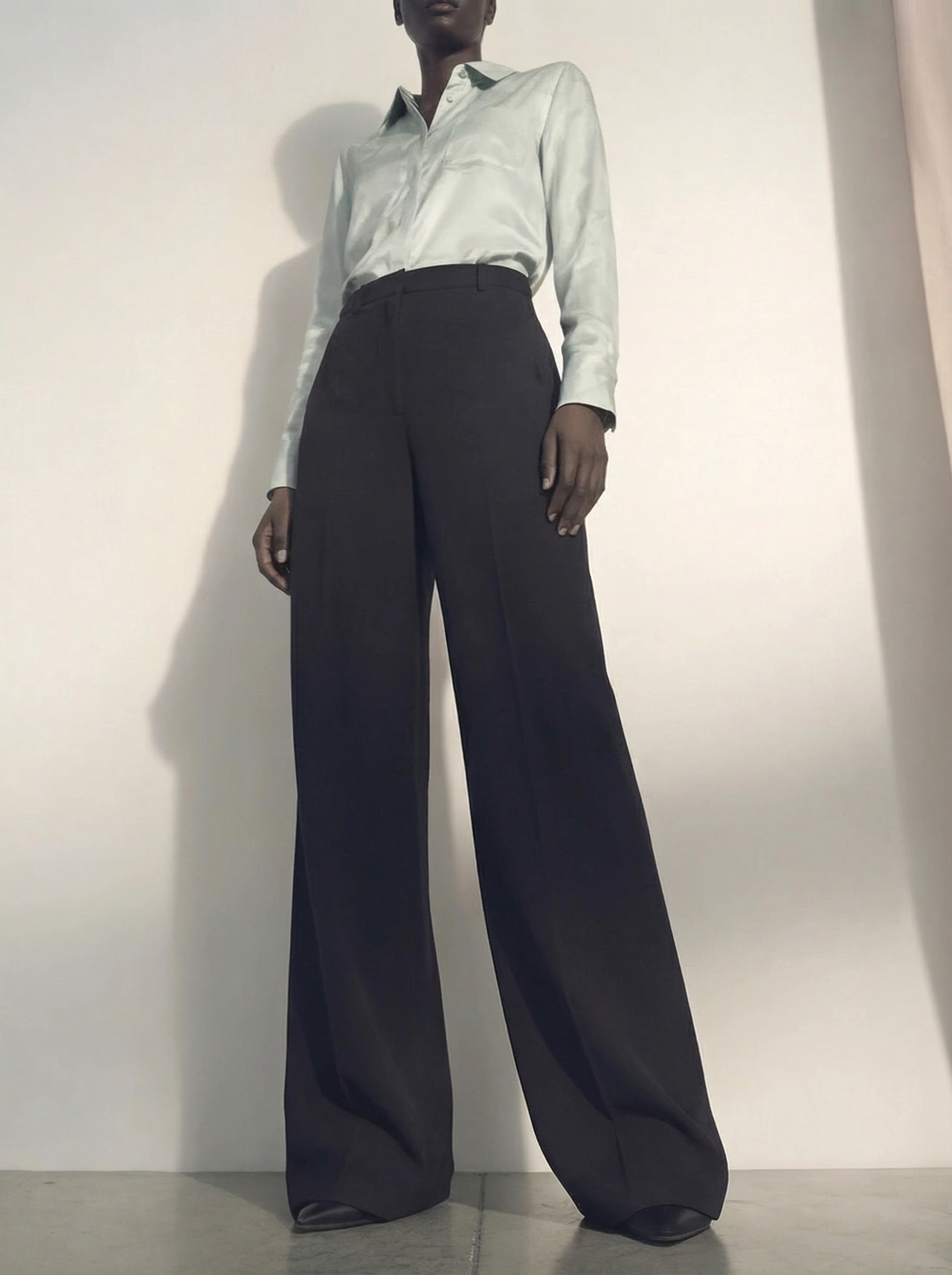 STRAIGHT LEG CADY TROUSERS WITH FRONT OVERLAP view 1
