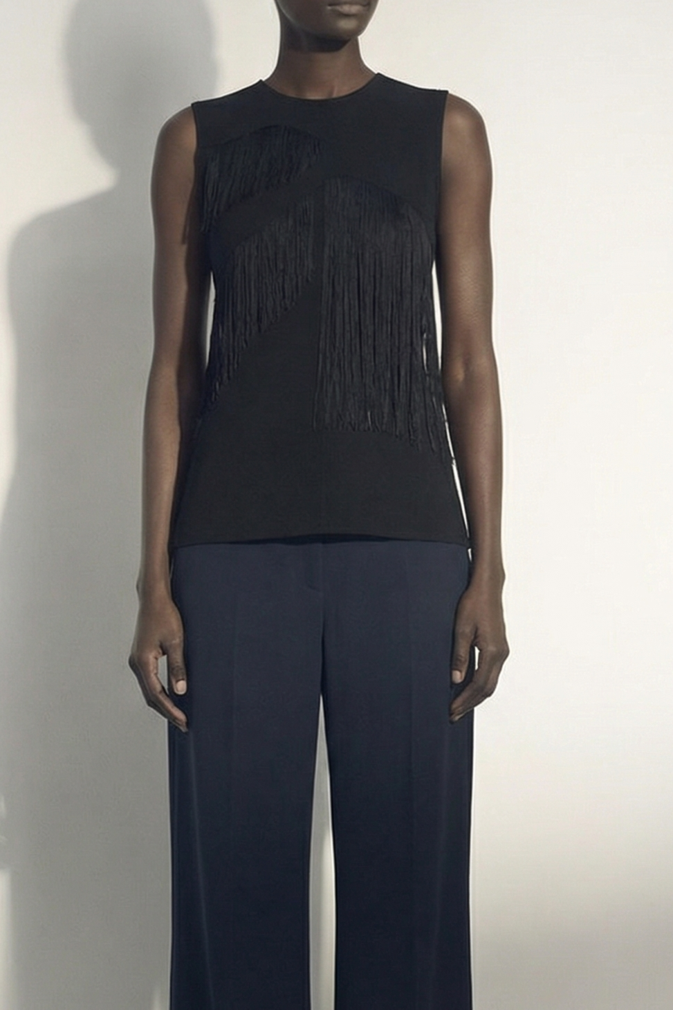 SLEEVELESS FRINGE KNIT TOP view 1