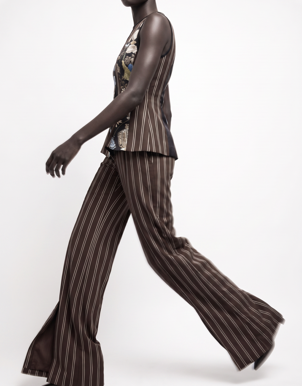 STRIPED STRAIGHT LEG MID-RISE TROUSERS