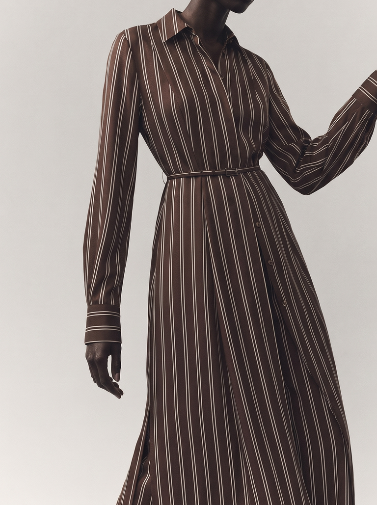 STRIPED LONG SLEEVE MIDI SHIRTDRESS view 6