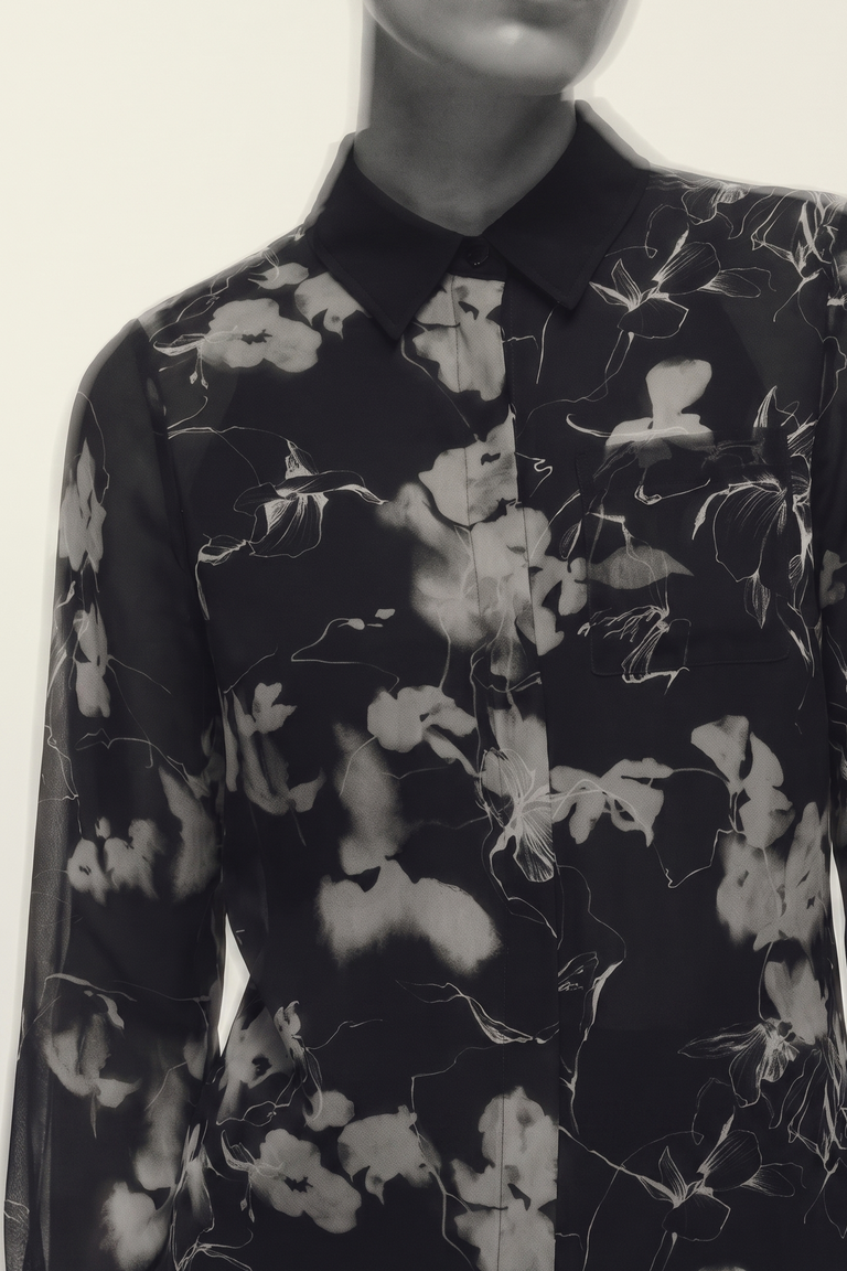 SHADOW FLORAL CREPE CHIFFON BUTTON-UP SHIRT view 2