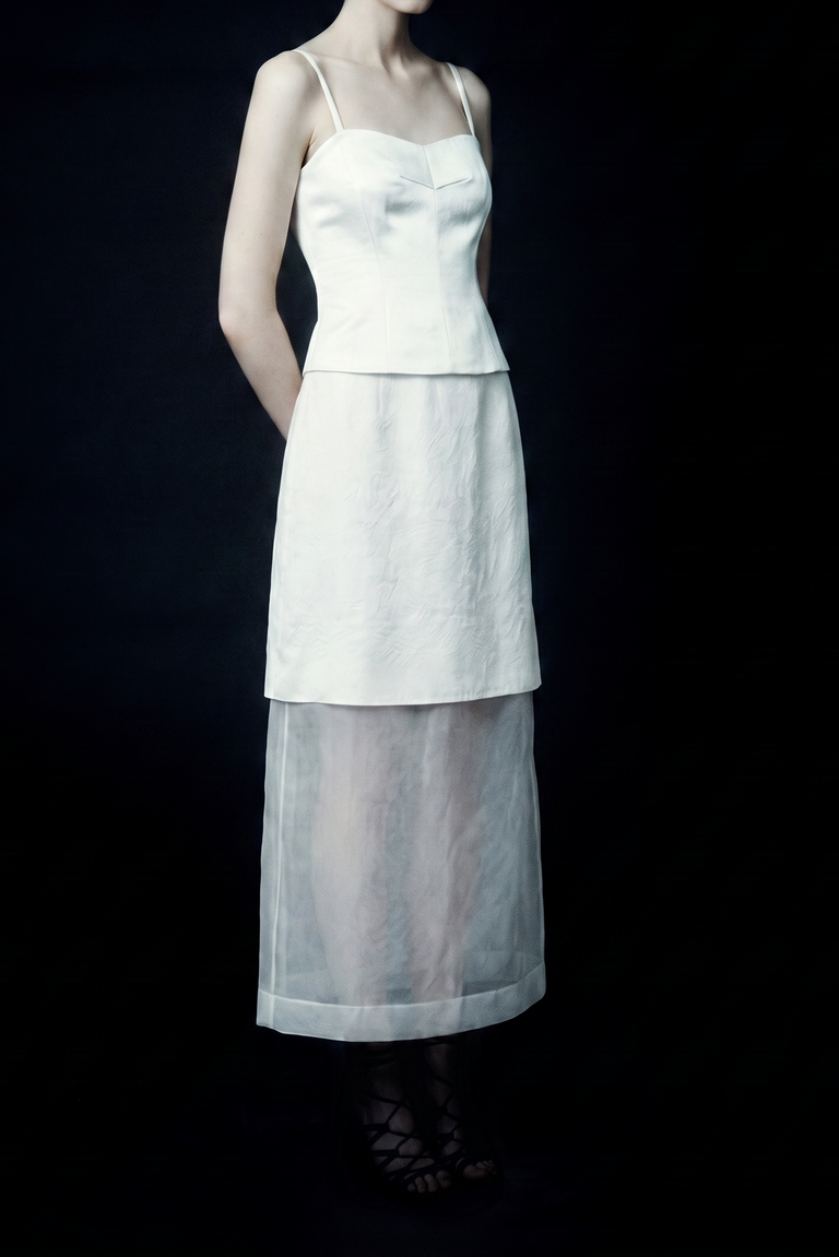 WASHED TWILL LAYERED SLEEVELESS COCKTAIL DRESS view 1