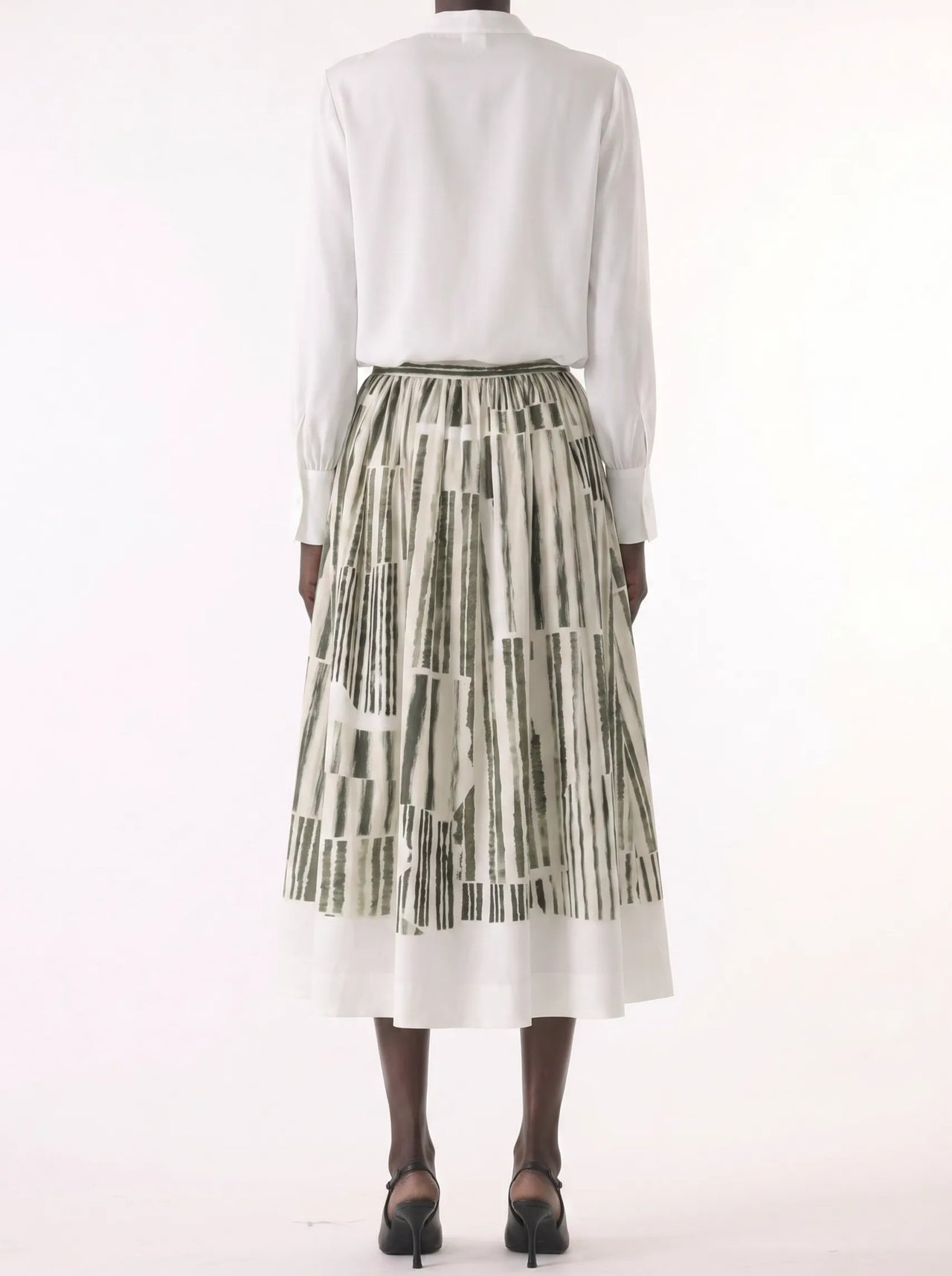 STRIPE COLLAGE STRETCH COTTON MIDI SKIRT view 4