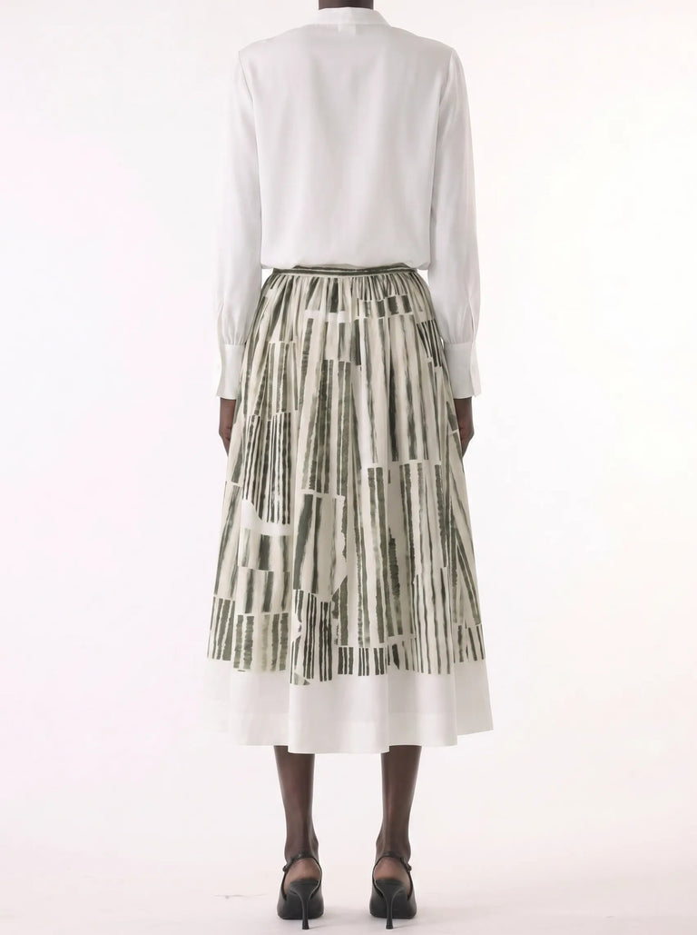 STRIPE COLLAGE STRETCH COTTON MIDI SKIRT view 4