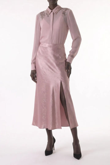 WASHED TWILL BIAS SLIP PENCIL MIDI SKIRT view 1