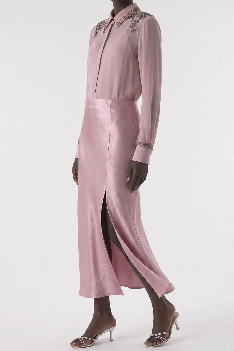 WASHED TWILL BIAS SLIP PENCIL MIDI SKIRT view 2