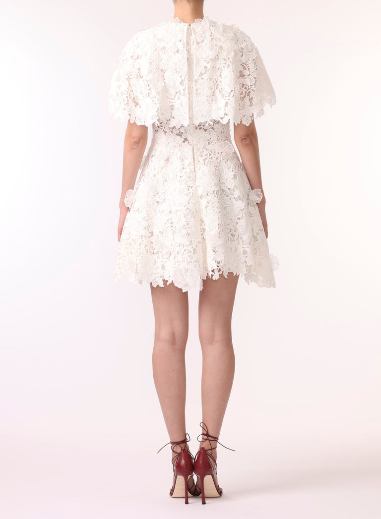 FLORAL GUIPURE LACE CAPE DRESS WITH EMBROIDERED FLOWERS view 3