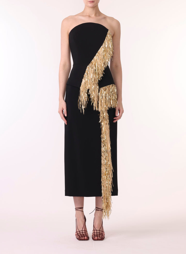 SLEEVELESS COCKTAIL DRESS W/ FRINGE DETAIL view 1